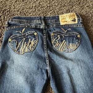 Y2K Apple Bottom Jeans Size 7/8 Blue Gold 2000s Clubwear Streetwear Mcbling